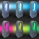 Ventilador portátil sin aspas con luz LED de 6 colores y 4 velocidades color blanco cuarta vista