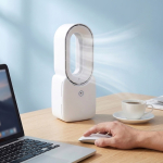 Ventilador portátil sin aspas con luz LED de 6 colores y 4 velocidades color blanco octava vista