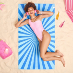 Toalla de playa de RPET con tecnología de secado rápido 100x180cm color azul septima vista