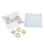 Posavasos de plástico y madera con juego tres en raya integrado color blanco tercera vista