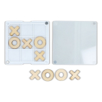 Posavasos de plástico y madera con juego tres en raya integrado color blanco cuarta vista
