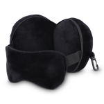 Almohada de viaje con antifaz integrado 2 en 1 y funda color negro segunda vista