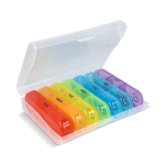 Pastillero semanal de plástico con 7 cajas y 3 compartimentos por día color multicolor