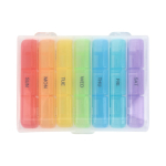 Pastillero semanal de plástico con 7 cajas y 3 compartimentos por día color multicolor sexta vista