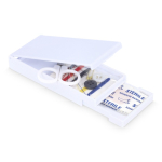 Kit de costura en caja de plástico con tiritas ideal para viajes color blanco