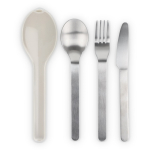 Set de 3 cubiertos de acero inox en estuche de plástico resistente color beige tercera vista