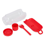 Fiambrera multifuncional con tapa a rosca y cubiertos reutilizables color rojo quinta vista