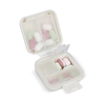 Pastillero de plástico compacto con múltiples compartimentos color blanco tercera vista