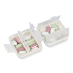 Pastillero de plástico compacto con múltiples compartimentos color blanco cuarta vista