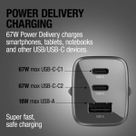 Cargador rápido con triple puerto 1 USB-A y 2 USB-C Fresh'n Rebel 67W color gris oscuro sexta vista
