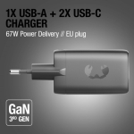 Cargador rápido con triple puerto 1 USB-A y 2 USB-C Fresh'n Rebel 67W color gris oscuro novena vista