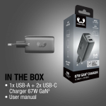 Cargador rápido con triple puerto 1 USB-A y 2 USB-C Fresh'n Rebel 67W color gris oscuro