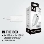 Cargador rápido con triple puerto 1 USB-A y 2 USB-C Fresh'n Rebel 67W color gris claro