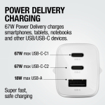Cargador rápido con triple puerto 1 USB-A y 2 USB-C Fresh'n Rebel 67W color gris claro septima vista