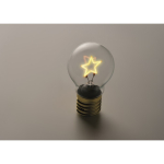 Bombilla LED decorativa con diseño de filamento y accionada con pilas color amarillo vista fotografía tercera vista