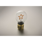 Bombilla LED decorativa con diseño de filamento y accionada con pilas color amarillo vista fotografía cuarta vista