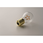 Bombilla LED decorativa con diseño de filamento y accionada con pilas color amarillo vista fotografía quinta vista