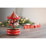 Mini caja de música de madera con carrusel giratorio navideño color multicolor vista bodegón