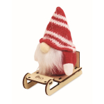 Adorno navideño de madera de gnomo en trineo relleno de algodón color rojo vista principal