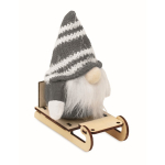 Adorno navideño de madera de gnomo en trineo relleno de algodón color gris