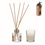 Set aromático con difusor en vidrio y vela de aroma de vainilla color beige