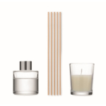 Set aromático con difusor en vidrio y vela de aroma de vainilla color beige sexta vista