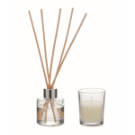 Set aromático con difusor en vidrio y vela de aroma de vainilla color beige decima vista