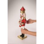 Muñeco decorativo de personaje cascanueces de madera con base estable color rojo vista fotografía tercera vista