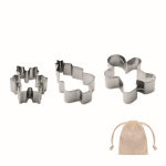 Set de 3 moldes de acero inox. para galletas con formas navideñas color beige