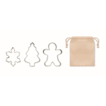 Set de 3 moldes de acero inox. para galletas con formas navideñas color beige tercera vista