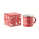 Taza de metal esmaltado con estilo navideño en caja individual 300ml color rojo