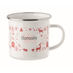 Taza de metal esmaltado con estilo navideño en caja individual 300ml color blanco segunda vista principal