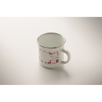 Taza de metal esmaltado con estilo navideño en caja individual 300ml color blanco vista fotografía tercera vista