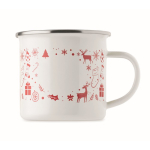 Taza de metal esmaltado con estilo navideño en caja individual 300ml color blanco cuarta vista