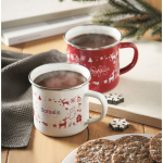 Taza de metal esmaltado con estilo navideño en caja individual 300ml color blanco vista bodegón principal