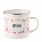 Taza de metal esmaltado con estilo navideño en caja individual 300ml color blanco vista de impresión
