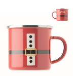 Taza metálica con capa de esmalte de Papá Noel y caja de regalo 300ml color rojo vista de impresión