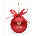 Bola de Navidad para colgar con cinta y presentada en caja de regalo color rojo vista principal tercera vista