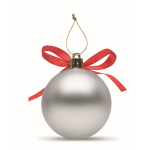Bola de Navidad para colgar con cinta y presentada en caja de regalo color plateado cuarta vista