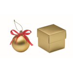 Bola de Navidad para colgar con cinta y presentada en caja de regalo color dorado