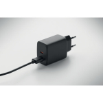 Cargador de pared UE con puerto USB-A y USB-C de carga rápida 65W color negro