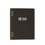 Cuaderno recargable con cubierta de PU reciclado A5 y hojas a rayas color negro vista de impresión