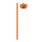Lápiz de madera de álamo con goma de borrar en forma de calabaza color naranja tercera vista