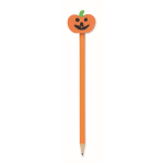 Lápiz de madera de álamo con goma de borrar en forma de calabaza color naranja cuarta vista