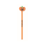 Lápiz de madera de álamo con goma de borrar en forma de calabaza color naranja vista de impresión