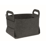 Cesta de almacenamiento plegable en fieltro RPET con asas laterales color gris oscuro