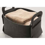 Cesta de almacenamiento plegable en fieltro RPET con asas laterales color gris oscuro vista fotografía tercera vista