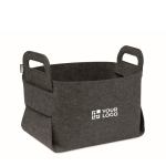 Cesta de almacenamiento plegable en fieltro RPET con asas laterales color gris oscuro vista de impresión