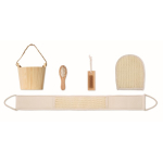 Set de baño en cubo de madera con accesorios de cuidado corporal color madera octava vista
