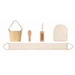 Set de baño en cubo de madera con accesorios de cuidado corporal color madera novena vista